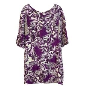 Tracy Reese Purple Floral Linen Silk Shift Dress Mesh Side Panels Size 8